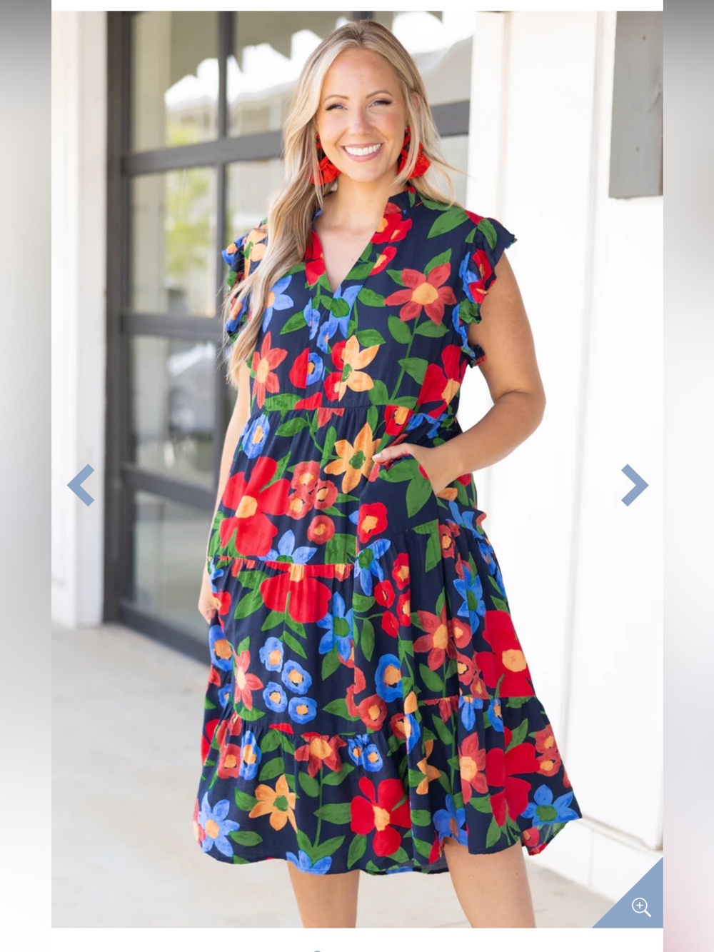 Entro Floral V-Neck Tiered Dress in Multi-Color